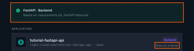 The detection banner FastAPI Backend based on requirements.txt, with Runs on a server highlighted