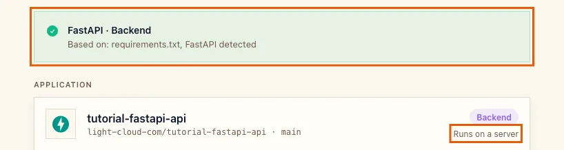 The detection banner FastAPI Backend based on requirements.txt, with Runs on a server highlighted
