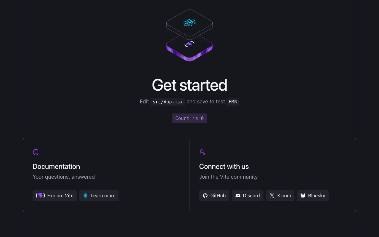 The live React starter page served from Light Cloud
