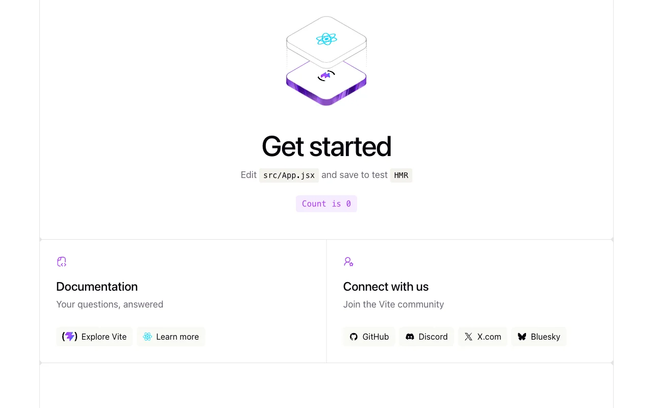 The live React starter page served from Light Cloud