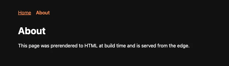 The About page opened directly at /about, with the About link in bold