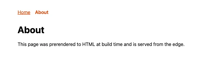 The About page opened directly at /about, with the About link in bold