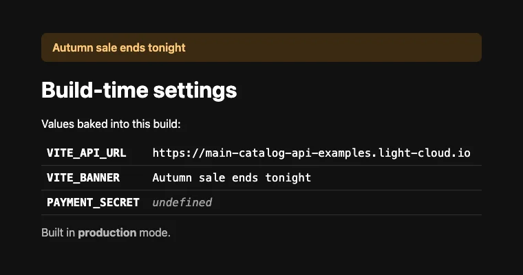 The site after the change, with the banner Autumn sale ends tonight