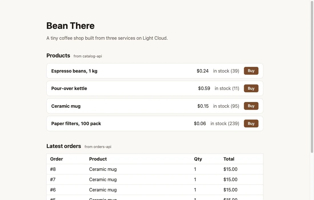 The live shop showing prices of 0.24 and 0.59 dollars after the bad deploy